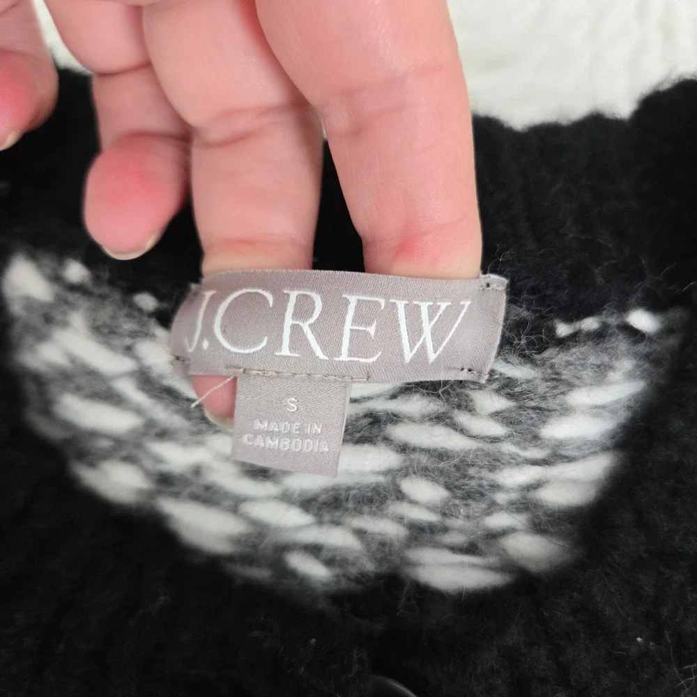 J. Crew Womens Fair Isle Cardigan Sweater Black White Wool Alpaca CE714 Size S